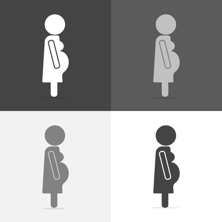 Vector set icon of a pregnant woman. Illustration of a woman awaiting the birth of a child on  white-grey-black colorのイラスト素材