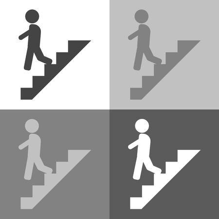 Vector set  icon of a man goes down the stairs, on the career ladder on white-grey-black color.のイラスト素材