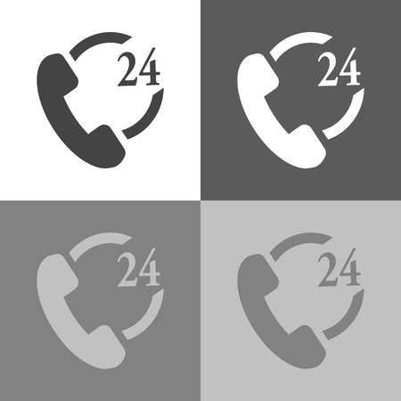 Phone icon set 24 hours support. Handset vector illustration icon on white-grey-black color.のイラスト素材