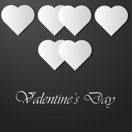 Valentines Day illustration poster. White paper hearts with shadow and an inscription Valentines dayのイラスト素材