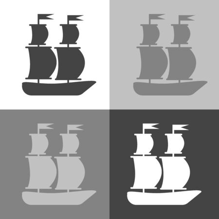 Ship, boat icon. Sail ship. Set vector icon on white-grey-black color の写真素材