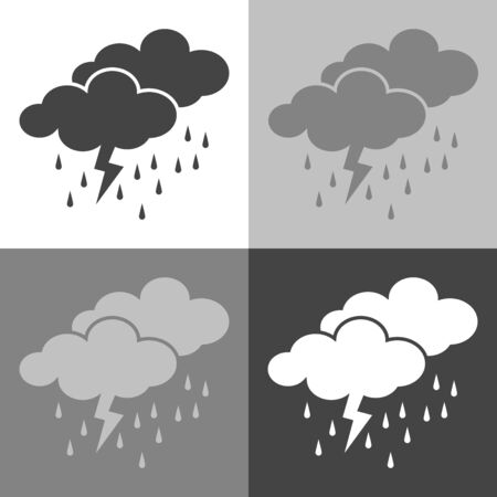 Weather forecast. Clouds of rain and thunder. Cloud thunderstorm.  Vector weather set  on white-grey-black colorの写真素材