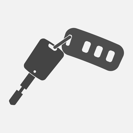 Vector icon car key with a keychain. Vector flat illustration on a gray backgroundのイラスト素材