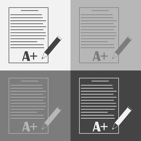 Vector icon set school form with grades. Excellent test result. The image sheet of paper with a pencilのイラスト素材