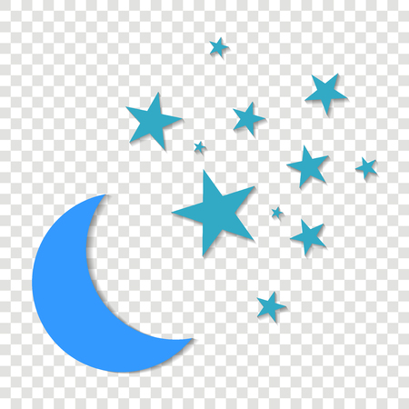 Moon and stars Vctor icon. Yellow stars on a blue night sky on a transparent background.  Layers grouped for easy editing illustration.  For your design.のイラスト素材