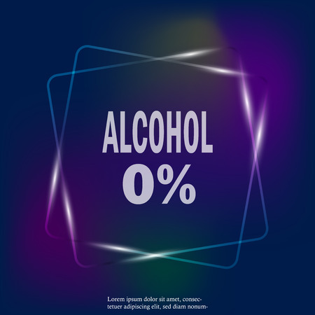 0% alcohol. Vector neon light icon Flat image alcohol-free. Layers grouped for easy editing illustration. For your design.のイラスト素材