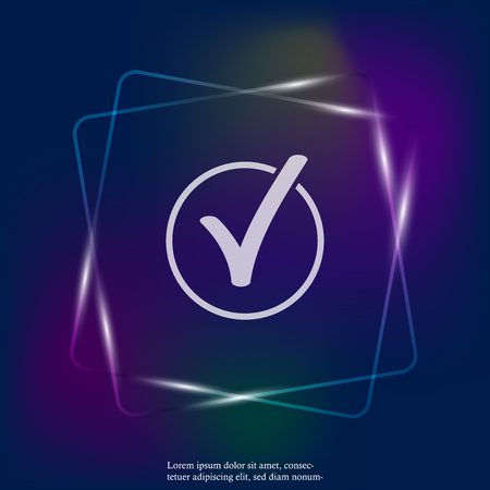 Vector check mark neon light icon in circle. Layers grouped for easy editing illustration. For your design.のイラスト素材