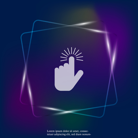 The hand clicks on the button. Cursor vector neon light Icon. Layers grouped for easy editing illustration. For your designのイラスト素材