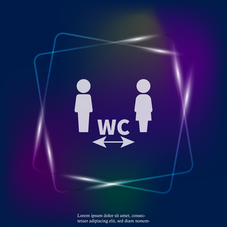 Vector neon light icon of toilet. Plate on the door wc. Layers grouped for easy editing illustration. For your design.のイラスト素材