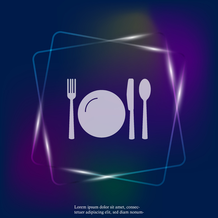 Knife, fork, spoon and plate. Cutlery. Table setting. Vector neon light icon illustration. Layers grouped for easy editing illustration. For your design.のイラスト素材