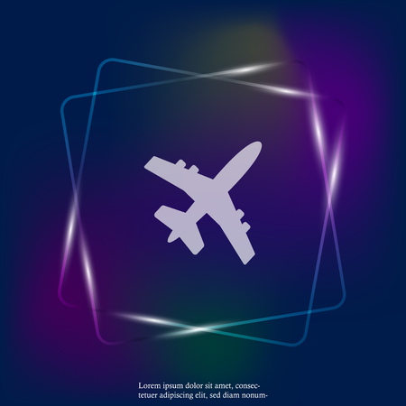 Aircraft or airplane neon light icon. Flat vector illustration. Layers grouped for easy editing illustration. For your designのイラスト素材