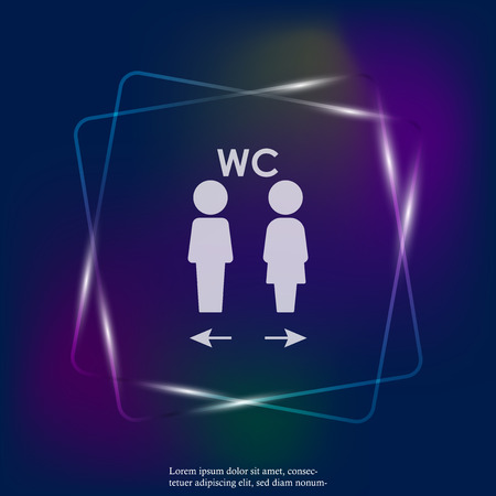 Vector neon light icon of toilet. Plate on the door wc. Layers grouped for easy editing illustration. For your design.のイラスト素材