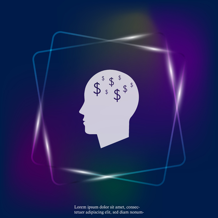 Vector neon light icon man thinks about money. Layers grouped for easy editing illustration. For your design.のイラスト素材