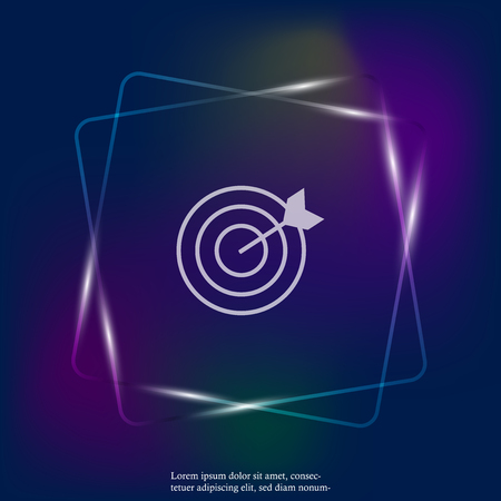 Vector neon light image of a target pierced by an arrow, a dart. Flat vector illustration dart. Layers grouped for easy editing illustration. For your design.のイラスト素材