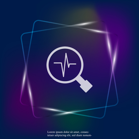 Pulse and glass magnifier vector neon light illustration. Heartbeat symbol of cardiology. Layers grouped for easy editing illustration. For your design.のイラスト素材