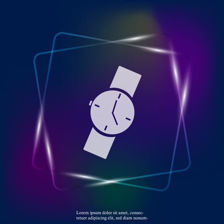 Vector neon light image of a wristwatch. Clock icon. Layers grouped for easy editing illustration. For your design.のイラスト素材