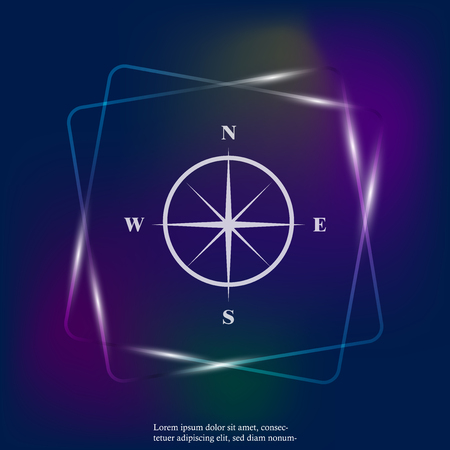 Vector neon light icon compass with indication sides of the world. Illustration compass symbol for determining the sides of the world. Layers grouped for easy editing illustration. For your design.のイラスト素材