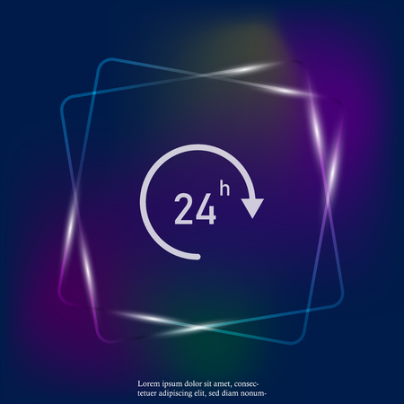Vector image round the clock. 24 hours. Time neon light icon. Business concept pictogram. Layers grouped for easy editing illustration. For your design.のイラスト素材