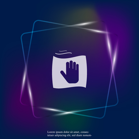 Vector neon light icon hand and rag. Symbol cleaning and cleanliness. Layers grouped for easy editing illustration. For your design.のイラスト素材