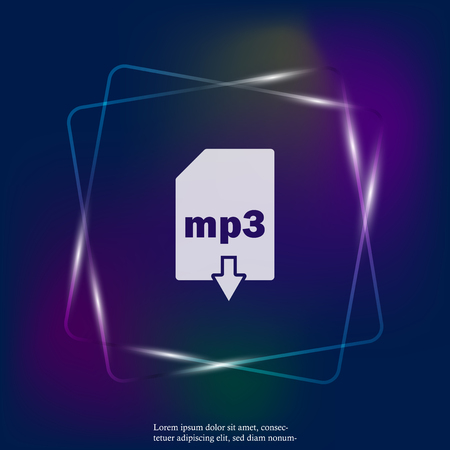 mp3 download neon light icon. Mp3 button. Layers grouped for easy editing illustration. For your design.のイラスト素材