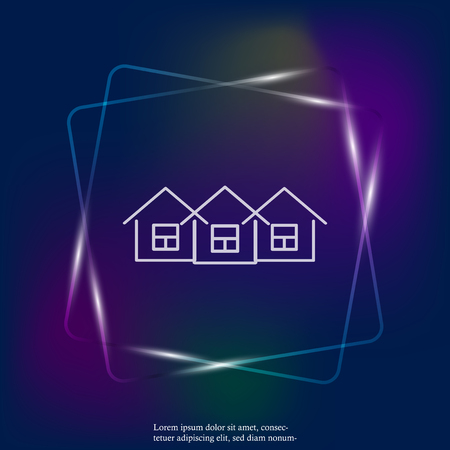 Houses vector neon light icon. Home symbol. Layers grouped for easy editing illustration. For your design.のイラスト素材