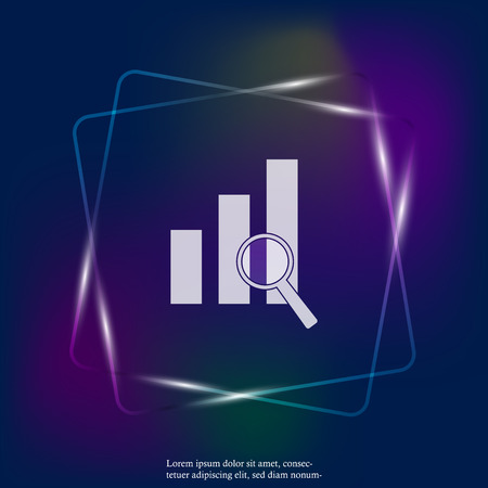 Financial graph and magnifier vector neon light illustration. Financial business forecast chart. Layers grouped for easy editing illustration. For your design.のイラスト素材