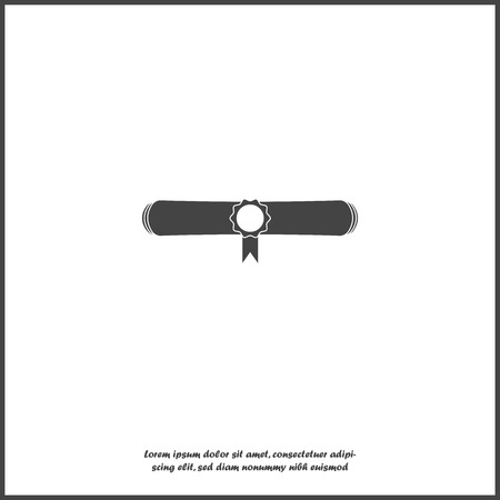 Vector icon of a rolled up sheet with a stamp. Flat image diploma roll on white isolated background. Layers grouped for easy editing illustration. For your design.のイラスト素材