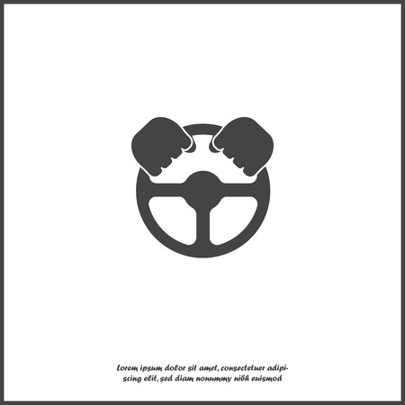 Vector icon of car steering wheel and driver's hands on white isolated background. Layers grouped for easy editing illustrationのイラスト素材