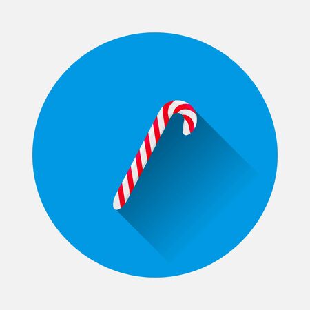 Vector icon of candy on a stick on blue background. Flat image with long shadow. Layers grouped for easy editing illustration. For your design.のイラスト素材