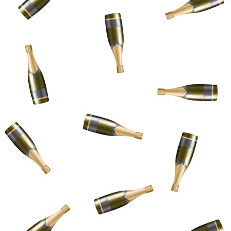 A bottle of champagne 3d reaistic vector icon. Champagne symbol of the holiday seamless pattern on a white background. Layers grouped for easy editing illustration. For your designのイラスト素材