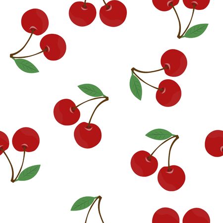 Vector icon of cherry fruit. Ripe burgundy red cherry seamless pattern on a white background. Layers grouped for easy editing illustration. For your designのイラスト素材