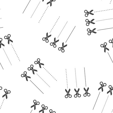 Vector cut line icon with scissors seamless pattern on a white background. Layers grouped for easy editing illustration. For your designのイラスト素材