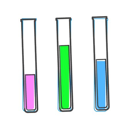 Vector icon of medical pharmaceutical bulb. Flasks for chemical experiments. Laboratory Flask cartoon style on white isolated background. Layers grouped for easy editing illustration. For your design.のイラスト素材