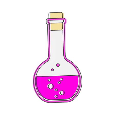 Vector icon of medical pharmaceutical bulb. Flasks for chemical experiments. Laboratory Flask cartoon style on white isolated background. Layers grouped for easy editing illustration. For your design.のイラスト素材