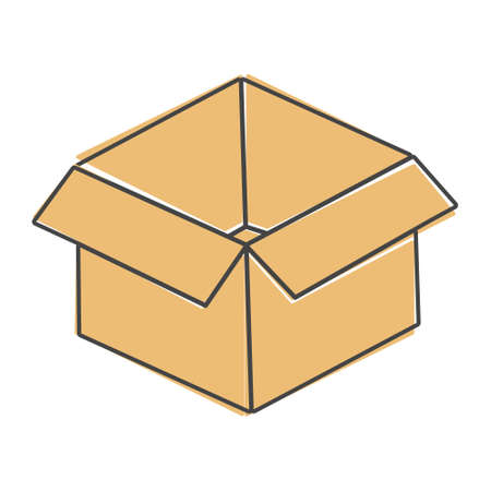 Open box vector image. Sign of parcel and goods cartoon style on white isolated background. Layers grouped for easy editing illustration. For your design.のイラスト素材