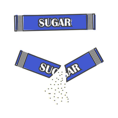 Sugar vector icon. Sachets of sugar for the coffee shop. Open packaging and closedcartoon style on white isolated background.Layers grouped for easy editing illustration. For your design.のイラスト素材