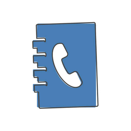 Phone book. Vector icon of a notebook for recording telephone number cartoon style on white isolated background. Layers grouped for easy editing illustration. For your design.のイラスト素材