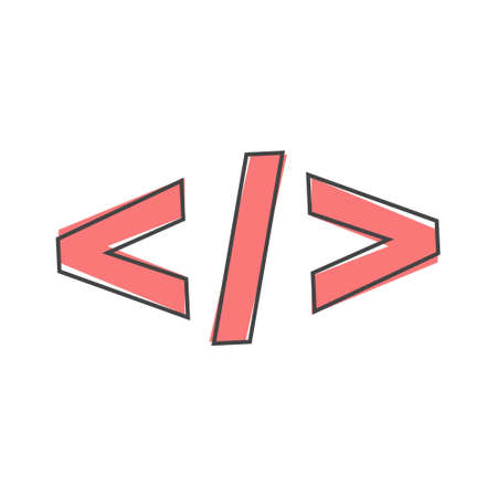 Computer code slash vector icon. Symbol of programming, webdesign cartoon style on white isolated background. Layers grouped for easy editing illustration. For your design.のイラスト素材