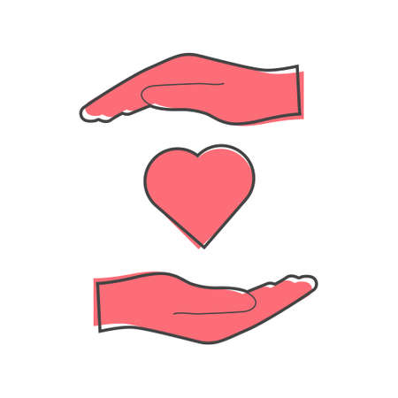 Vector icon of hands holding a heart. healthcare symbol cartoon style on white isolated background. Layers grouped for easy editing illustration. For your design.のイラスト素材