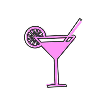Vector icon cocktail with lemon cartoon style on white isolated background. Layers grouped for easy editing illustration. For your design.のイラスト素材