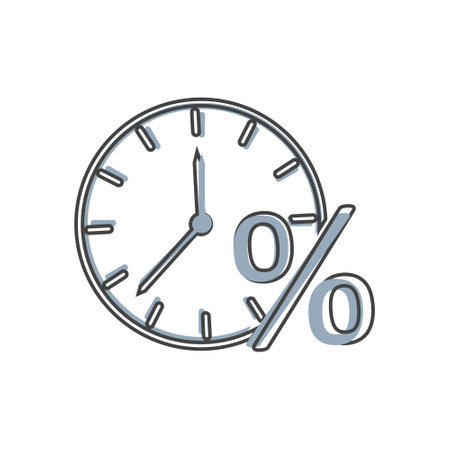 Vector clock icon and percent sign. Loan symbol on cartoon style on white isolated background. Layers grouped for easy editing illustration. For your design.のイラスト素材