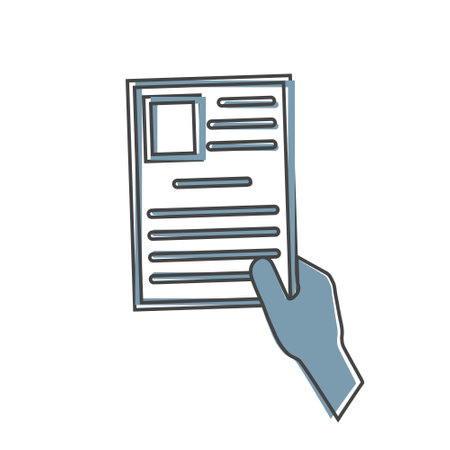 Vector icon hand holds document on cartoon style on white isolated background. Layers grouped for easy editing illustration. For your design.のイラスト素材