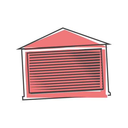 Garage with car vector icon cartoon style on white isolated background. Layers grouped for easy editing illustration. For your design.のイラスト素材