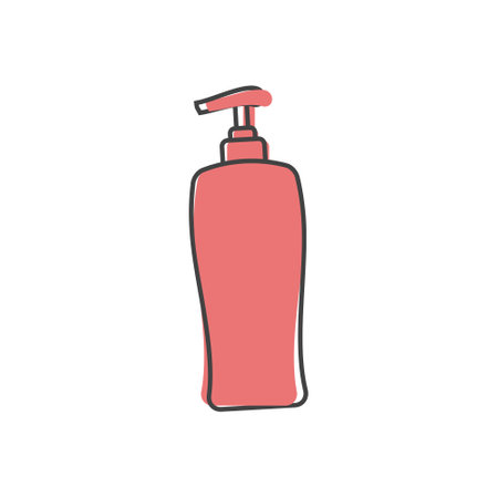 Vector icon of hair shampoo, bath gel. Body care. Symbol of purity cartoon style on white isolated background. Layers grouped for easy editing illustration.のイラスト素材