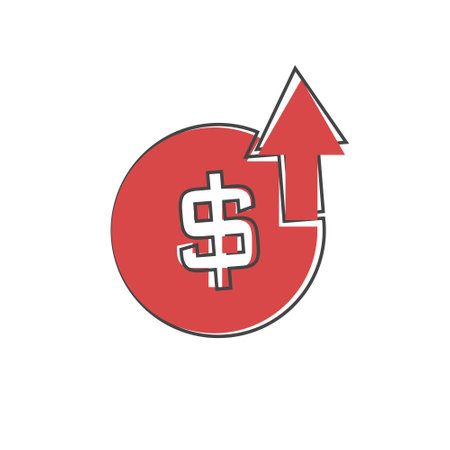 Income level growth vector icon on cartoon style on white isolated background. Layers grouped for easy editing illustration.のイラスト素材