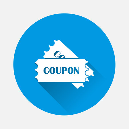 Discount Coupon Vector Icon icon on blue background. Flat image with long shadow. Layers grouped for easy editing illustration. For your design.のイラスト素材