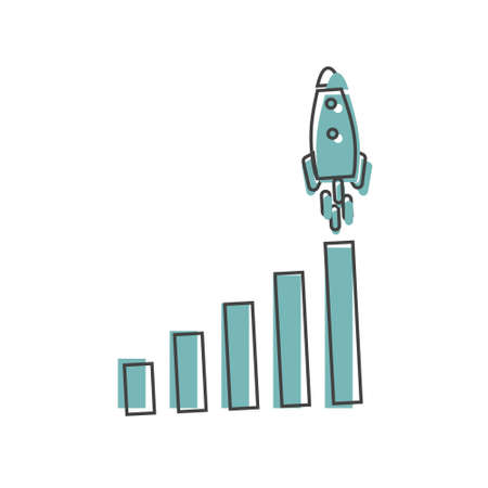 Growth graph with rocket. Vector business icon schedule on white isolated background. Layers grouped for easy editing illustration. For your design.のイラスト素材