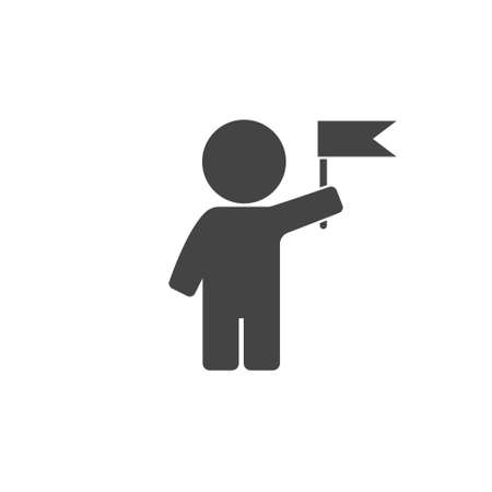 Vector icon man with flag on white isolated background. Layers grouped for easy editing illustration. For your design.のイラスト素材