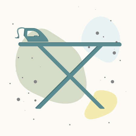 Vector icon black iron and ironing board. Home Appliances on multicolored background. Layers grouped for easy editing illustration. For your design.のイラスト素材