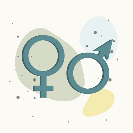 Vector icon of a gender symbol. Man and woman on multicolored backgroundLayers grouped for easy editing illustration. For your design.のイラスト素材